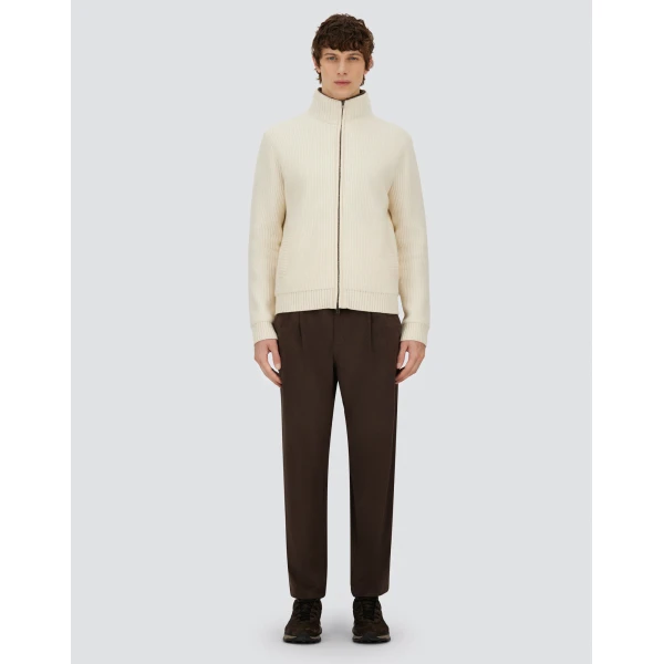 Herno Milk White Resort Cardigan in Stocking-Stitch Pure Wool | Men's Knitwear | Coveti