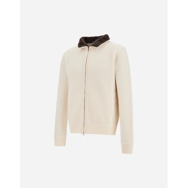 Herno Milk White Resort Cardigan in Stocking-Stitch Pure Wool | Men's Knitwear | Coveti