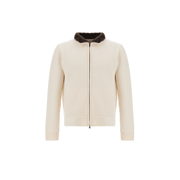 Herno Milk White Resort Cardigan in Stocking-Stitch Pure Wool | Men's Knitwear | Coveti
