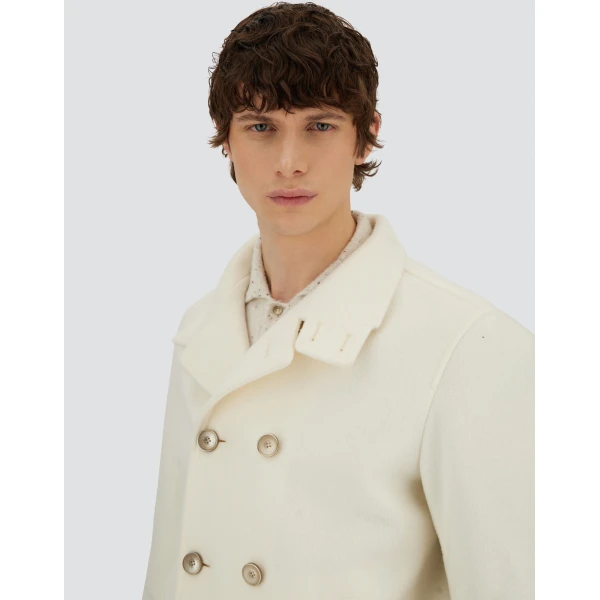 Herno Milk White Resort Peacoat in Double-Layered Viscose-Blend Fabric | Men's Coats | Coveti