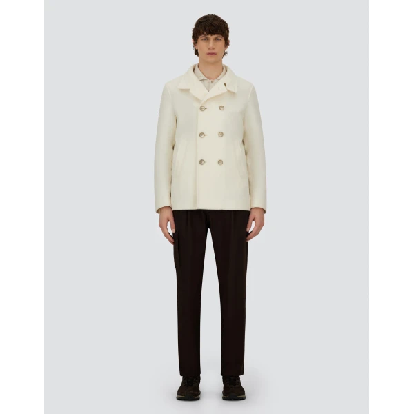 Herno Milk White Resort Peacoat in Double-Layered Viscose-Blend Fabric | Men's Coats | Coveti