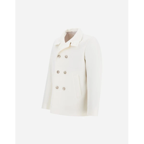 Herno Milk White Resort Peacoat in Double-Layered Viscose-Blend Fabric | Men's Coats | Coveti