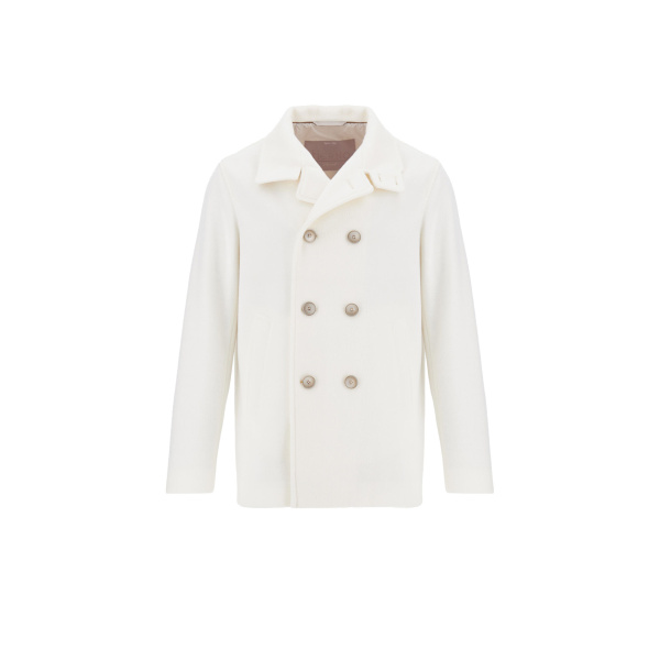 Herno Milk White Resort Peacoat in Double-Layered Viscose-Blend Fabric | Men's Coats | Coveti