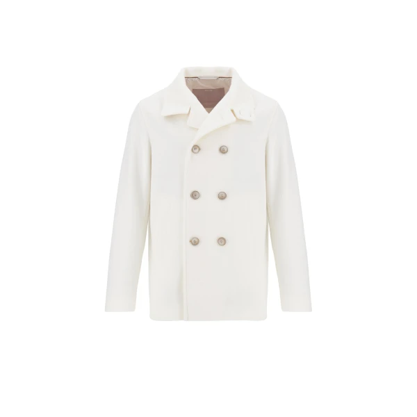 Milk White Resort Peacoat in Double-Layered Viscose-Blend Fabric