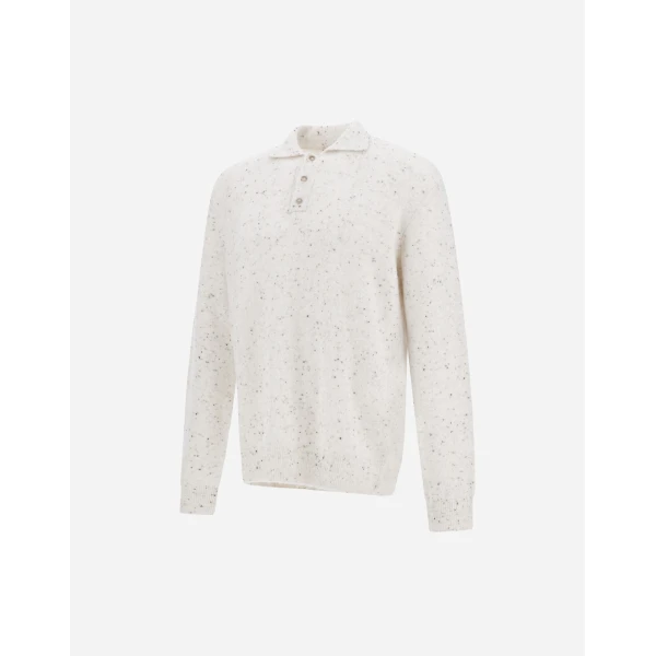 Herno Milk White Resort Polo Shirt in Wool and Alpaca Blend Knit | Men's T-Shirts and Polos | Coveti