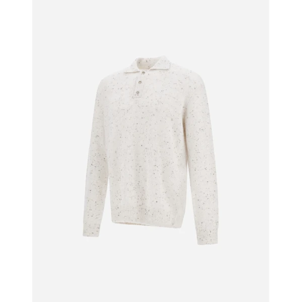 Herno Milk White Resort Polo Shirt in Wool and Alpaca Blend Knit | Men's T-Shirts and Polos | Coveti