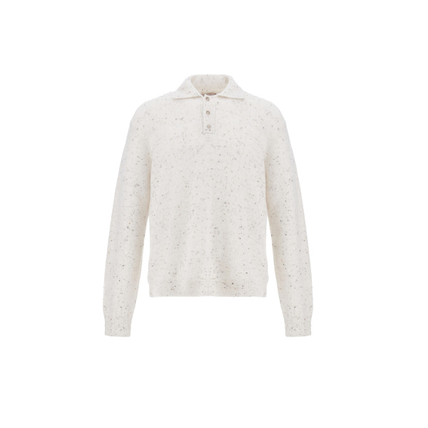 Herno Milk White Resort Polo Shirt in Wool and Alpaca Blend Knit | Men's T-Shirts and Polos | Coveti