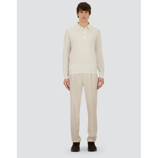 Herno Milk White Resort Polo Shirt in Wool and Silk Knit | Men's T-Shirts and Polos | Coveti