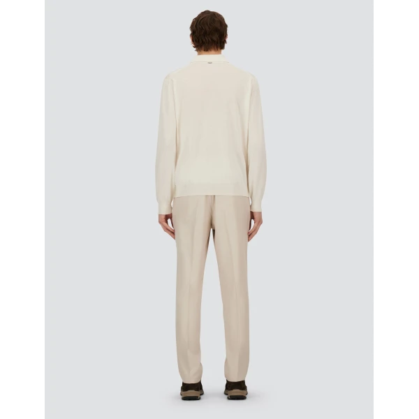 Herno Milk White Resort Polo Shirt in Wool and Silk Knit | Men's T-Shirts and Polos | Coveti