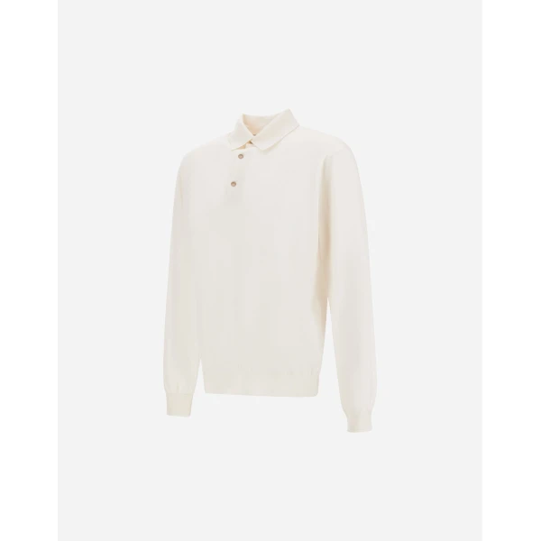 Herno Milk White Resort Polo Shirt in Wool and Silk Knit | Men's T-Shirts and Polos | Coveti