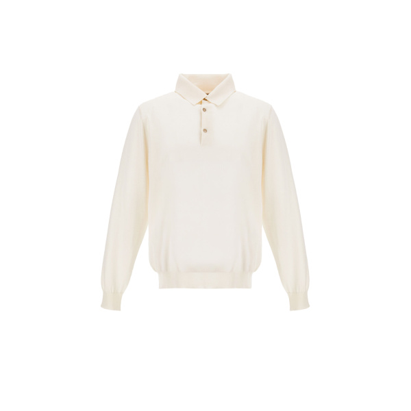 Herno Milk White Resort Polo Shirt in Wool and Silk Knit | Men's T-Shirts and Polos | Coveti