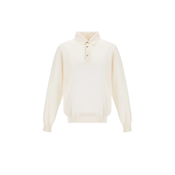 Herno Milk White Resort Polo Shirt in Wool and Silk Knit | Men's T-Shirts and Polos | Coveti