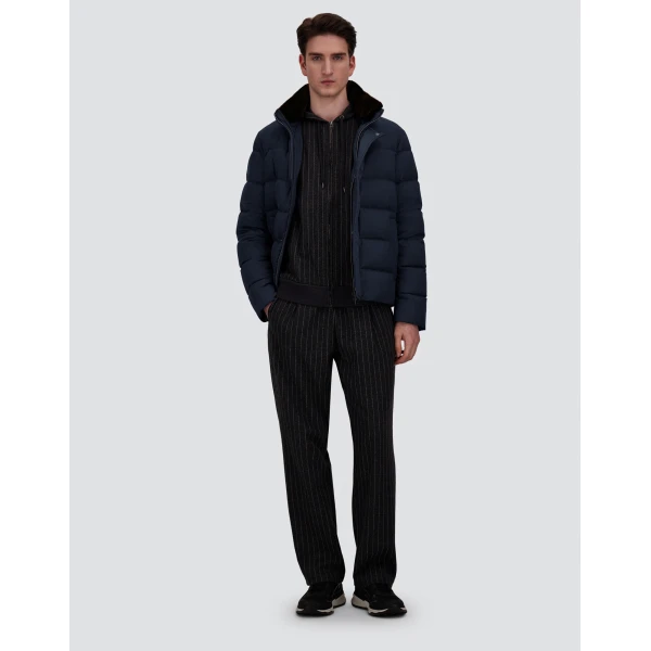 Herno Navy Blue Bomber Jacket in Arendelle and Faux Fur | Men's Jackets | Coveti