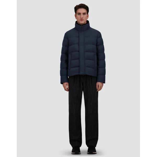 Herno Navy Blue Bomber Jacket in Arendelle and Faux Fur | Men's Jackets | Coveti