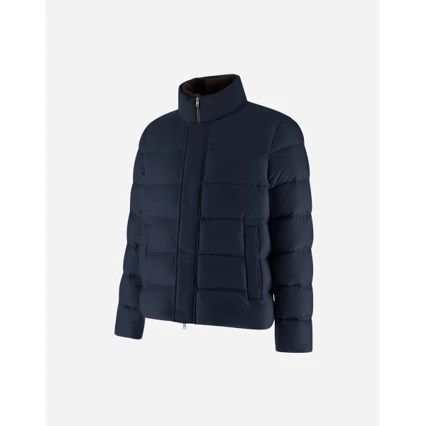 Herno Navy Blue Bomber Jacket in Arendelle and Faux Fur | Men's Jackets | Coveti