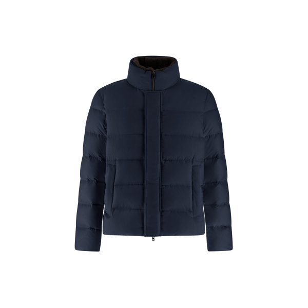 Herno Navy Blue Bomber Jacket in Arendelle and Faux Fur | Men's Jackets | Coveti