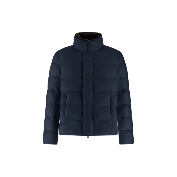 Herno Navy Blue Bomber Jacket in Arendelle and Faux Fur | Men's Jackets | Coveti