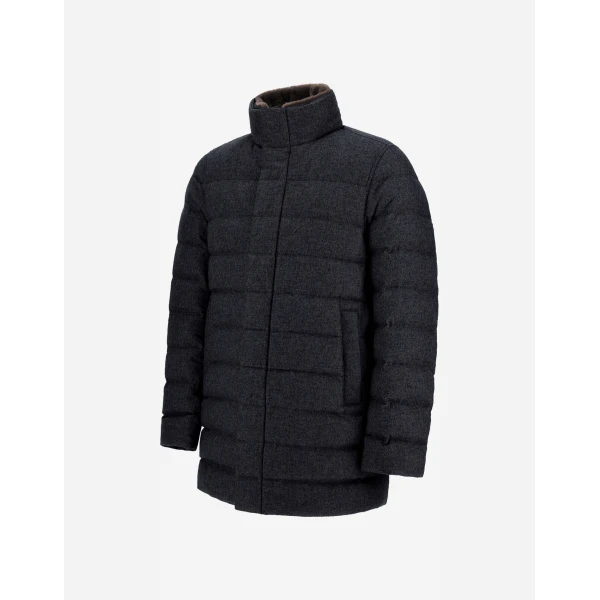 Herno Navy Blue Carcoat in Cashmere, Silk and Monogram | Men's Coats | Coveti