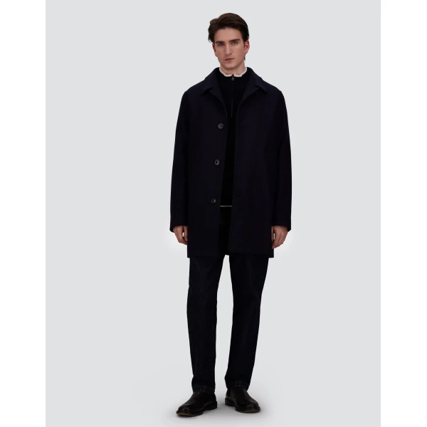Herno Navy Blue Coat in Diagonal Wool Fabric | Men's Coats | Coveti