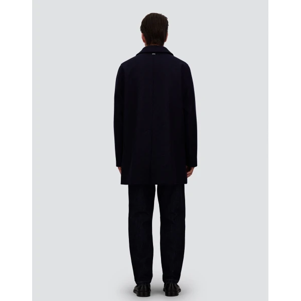Herno Navy Blue Coat in Diagonal Wool Fabric | Men's Coats | Coveti