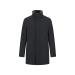 Herno Navy Blue Coat in Ecowool and Light Faux Fur | Men's Coats | Coveti