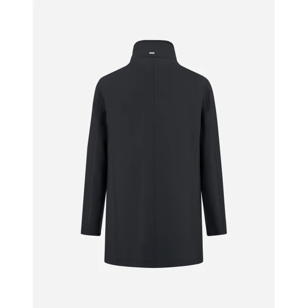 Herno Navy Blue Coat in Ecowool and Light Faux Fur | Men's Coats | Coveti