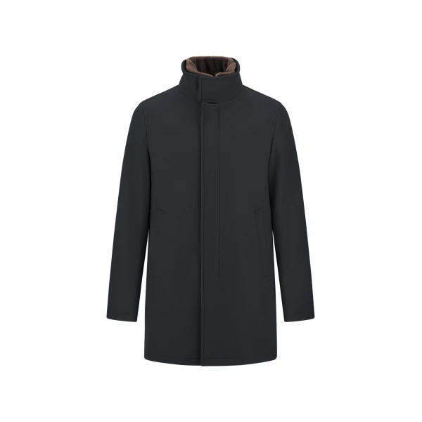 Navy Blue Coat in Ecowool and Light Faux Fur