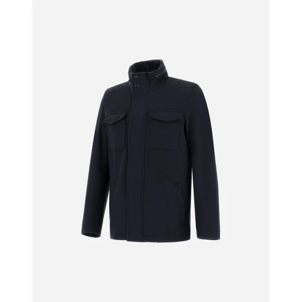 Herno Navy Blue Field Jacket in Cashmere, Wool and Suede Effect | Men's Jackets | Coveti