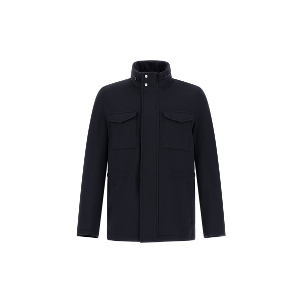 Herno Navy Blue Field Jacket in Cashmere, Wool and Suede Effect | Men's Jackets | Coveti