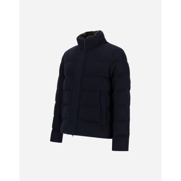 Herno Navy Blue Jacket in Cashmere, Silk and Monogram | Men's Jackets | Coveti