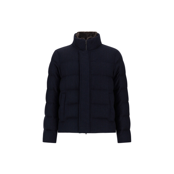 Herno Navy Blue Jacket in Cashmere, Silk and Monogram | Men's Jackets | Coveti