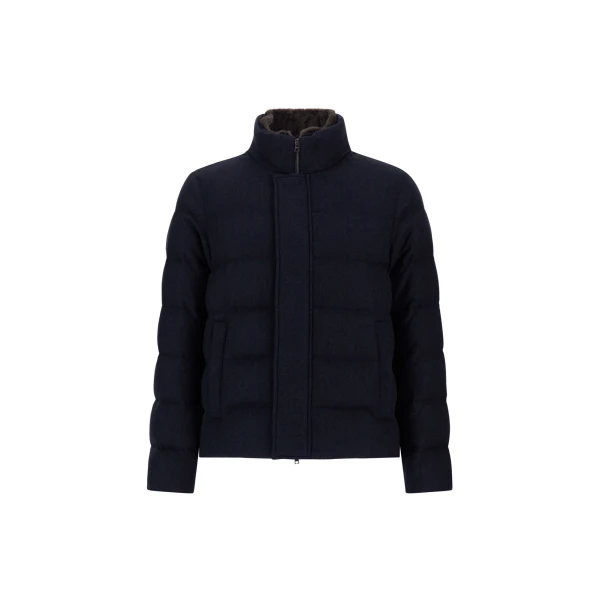 Herno Navy Blue Jacket in Cashmere, Silk and Monogram | Men's Jackets | Coveti