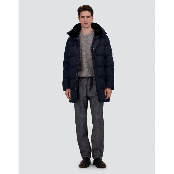 Herno Navy Blue Long Jacket in Arendelle and Monogram | Men's Jackets | Coveti