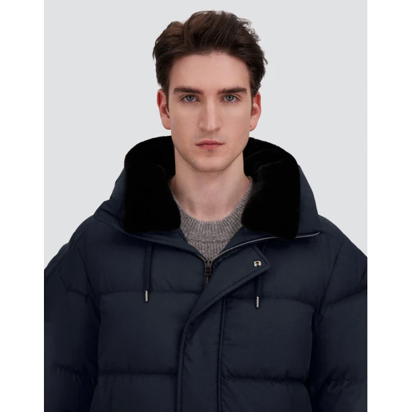 Herno Navy Blue Long Jacket in Arendelle and Monogram | Men's Jackets | Coveti