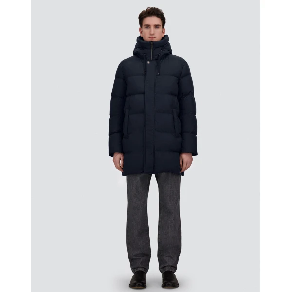 Herno Navy Blue Long Jacket in Arendelle and Monogram | Men's Jackets | Coveti