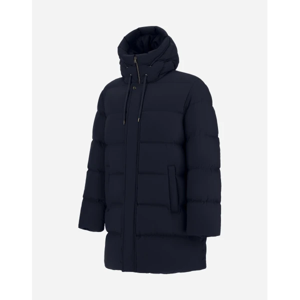 Herno Navy Blue Long Jacket in Arendelle and Monogram | Men's Jackets | Coveti