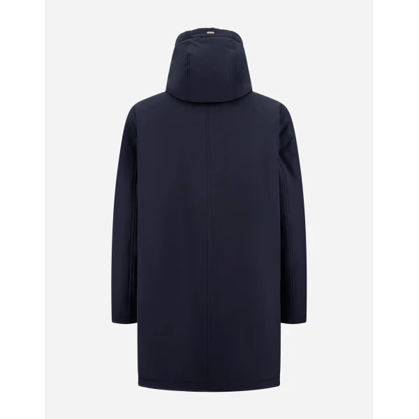 Herno Navy Blue Parka in Matte Twill and Light Faux Fur | Men's Coats | Coveti