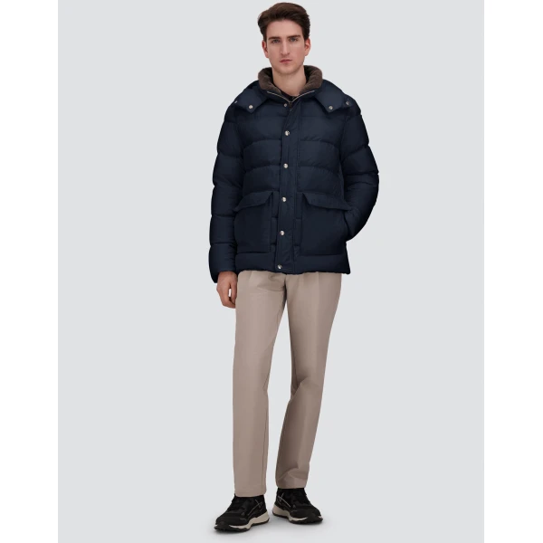 Herno Navy Blue Parka in Super-Matt Technical Fabric with Monogram | Men's Coats | Coveti