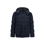 Herno Navy Blue Parka in Super-Matt Technical Fabric with Monogram | Men's Coats | Coveti