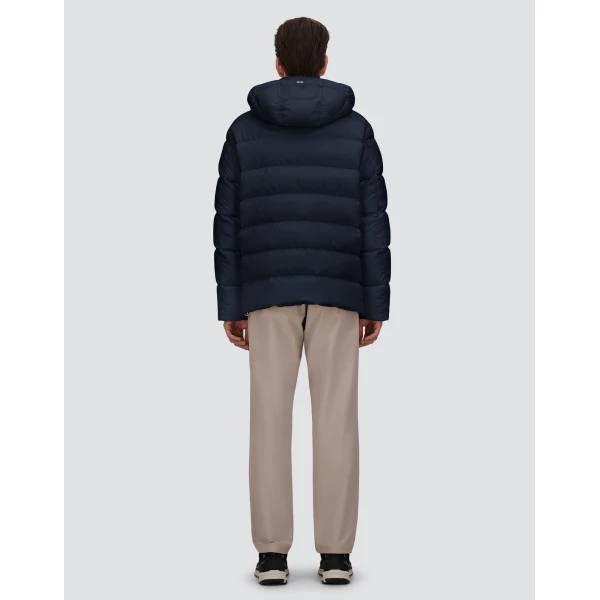 Herno Navy Blue Parka in Super-Matt Technical Fabric with Monogram | Men's Coats | Coveti
