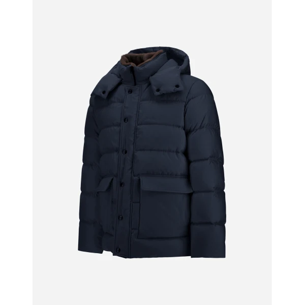 Herno Navy Blue Parka in Super-Matt Technical Fabric with Monogram | Men's Coats | Coveti