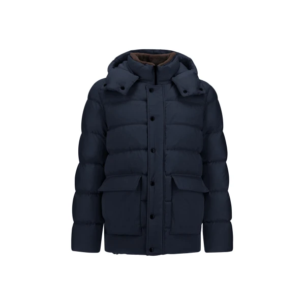 Herno Navy Blue Parka in Super-Matt Technical Fabric with Monogram | Men's Coats | Coveti