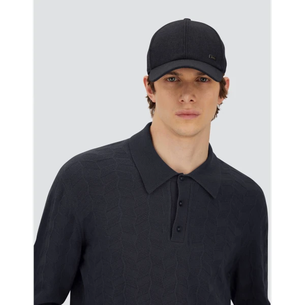 Herno Navy Blue Resort Baseball Cap in Cashmere and Silk | Men's Hats | Coveti