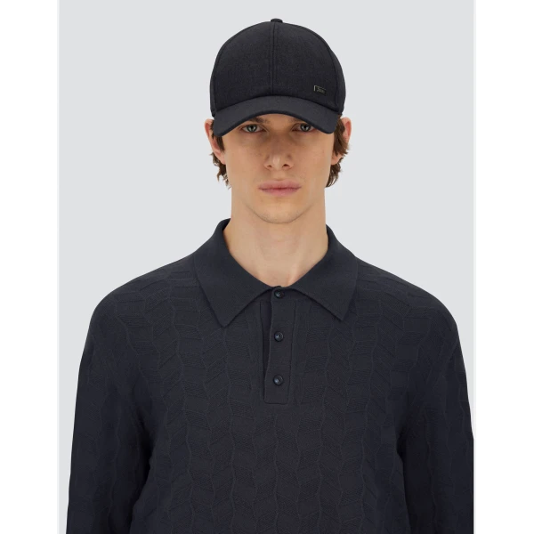 Herno Navy Blue Resort Baseball Cap in Cashmere and Silk | Men's Hats | Coveti