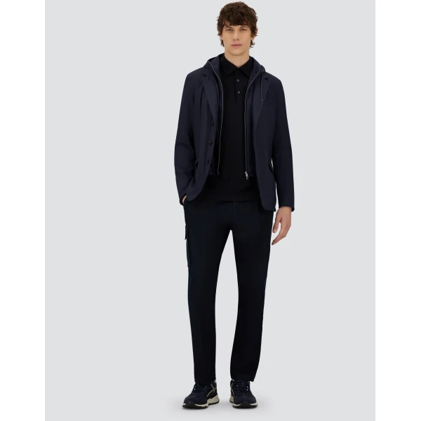 Herno Navy Blue Resort Blazer in Melange-Effect Stretch Nylon | Men's Jackets | Coveti