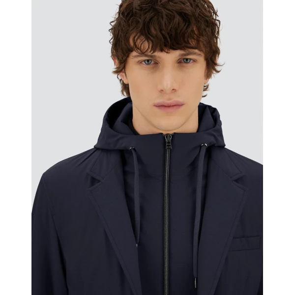 Herno Navy Blue Resort Blazer in Melange-Effect Stretch Nylon | Men's Jackets | Coveti