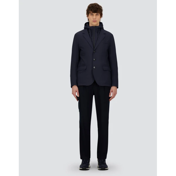 Herno Navy Blue Resort Blazer in Melange-Effect Stretch Nylon | Men's Jackets | Coveti