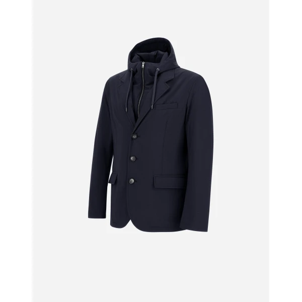 Herno Navy Blue Resort Blazer in Melange-Effect Stretch Nylon | Men's Jackets | Coveti