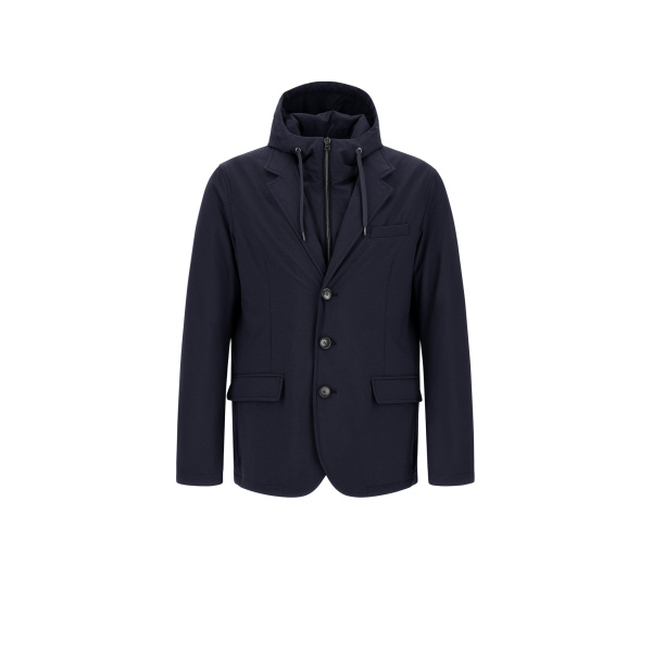 Herno Navy Blue Resort Blazer in Melange-Effect Stretch Nylon | Men's Jackets | Coveti