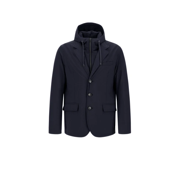 Herno Navy Blue Resort Blazer in Melange-Effect Stretch Nylon | Men's Jackets | Coveti
